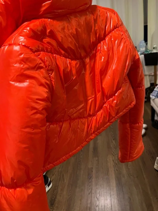 LF Orange Cropped Puffer Jacket with Number Patch - Picture 2 of 2